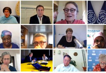 Capture d'écran de la réunion virtuelle lors de laquelle les hauts responsables de l'ONU se sont engagés à intensifier les initiatives de promotion du développement durable.