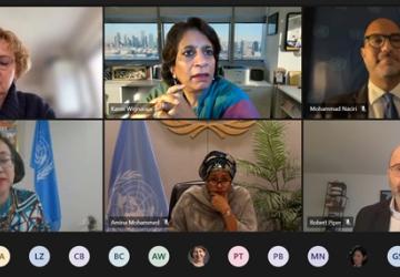 Capture d'écran montrant des responsables d’institutions de l’ONU participant à une réunion de la plateforme de collaboration régionale avec la Vice-Secrétaire générale des Nations Unies, Amina Mohammed.