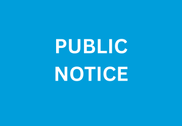 A blue background with white letters saying "Public Notice"