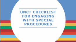 Cover shows the title, "UNCT Checklist for Engaging with Special Procedures" in the centre of a solid circle in front of a solid and striped background.