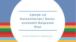 Cover shows the title "COVID-19 Humanitarian/ Socio-economic Response Plan for Afghanistan", over a white circle and blue/colorful bars background
