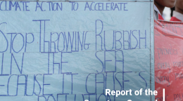 Two young students with their climate action signs in Albert Park, Suva, during a visit by Secretary-General António Guterres to Fiji as part of a trip to spotlight the issue of climate change ahead of the Climate Action Summit.
