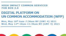 Page de couverture sur laquelle on peut lire le titre "Digital Platform on UN Common Accommodation (WFP)" et où figurent les logos du GNUDD et du PAM et une série de cercles aux couleurs vives.