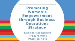 White circle with the title of the document "Gender Responsive Procurement" and a background of UNSDG colors.