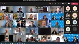 لقطة شاشة لأشخاص يحضرون إحاطة إعلامية عبر الإنترنت.