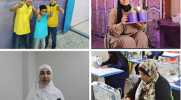 A collage of 4 photos, starting with school aged boys (top left) and three women in individual shots in the other 3 images.