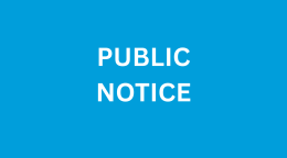 A blue background with white letters saying "Public Notice"