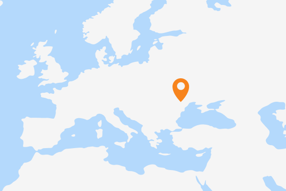 A map of Europe and Central Asia with a marker on Moldova.