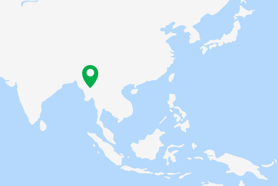 A map of Asia with a marker on Myanmar. 