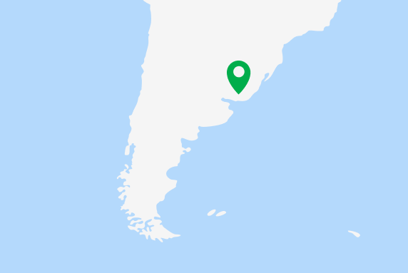 A map of South America with a marker on Uruguay. 