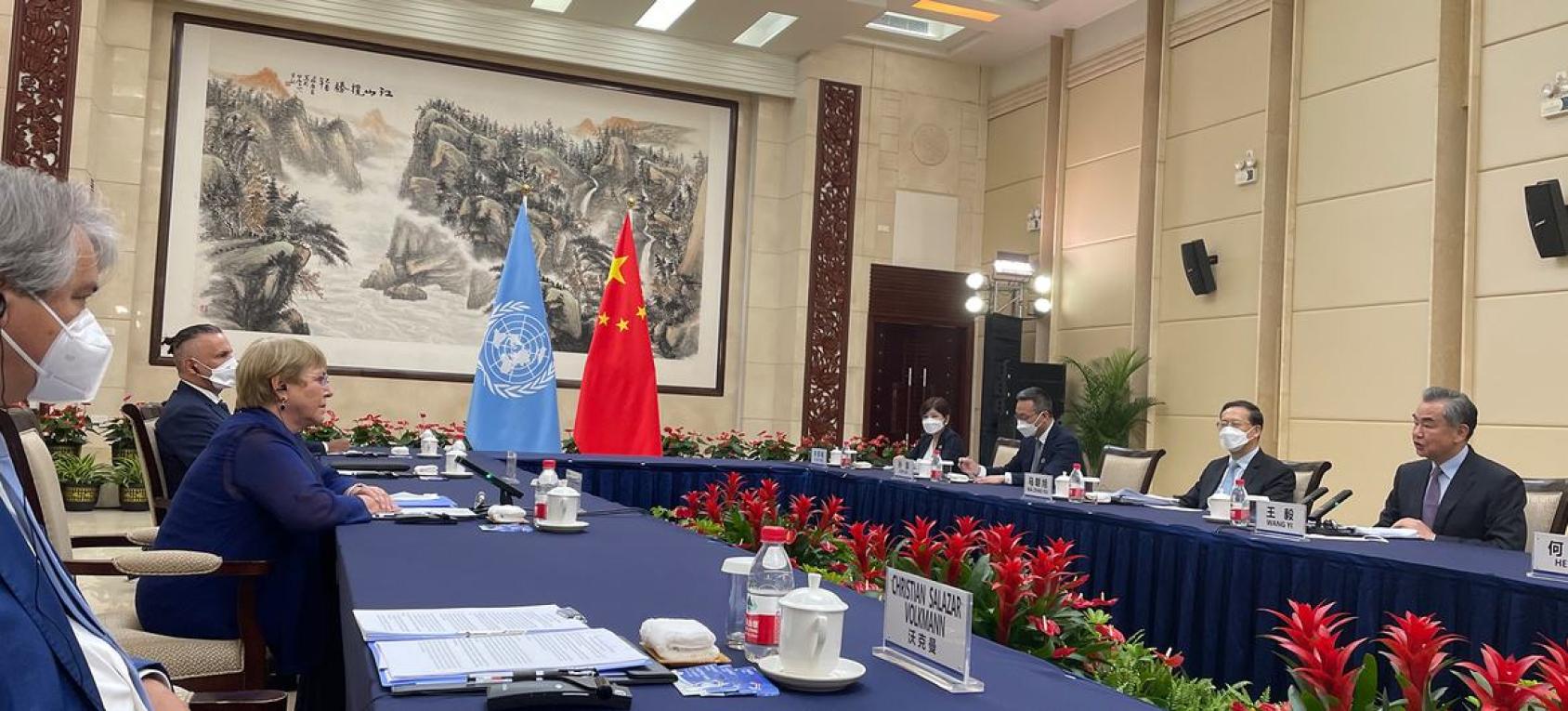 联合国人权事务高级专员巴切莱特会见中国国务委员兼外交部长王毅。