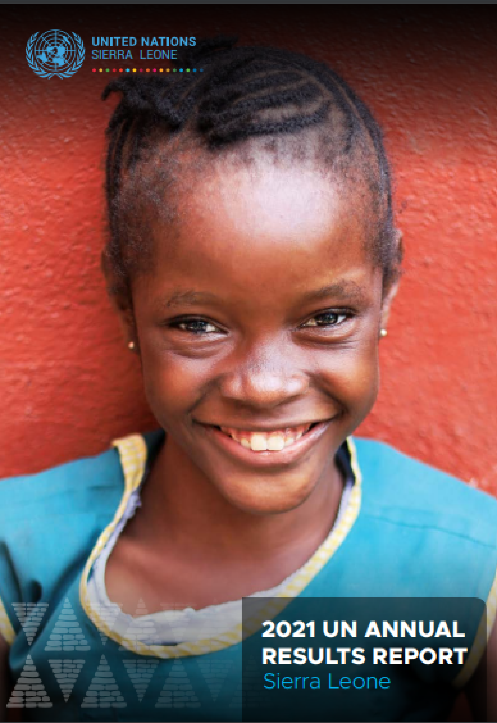 A report cover featuring a young girl with a blue top smiling with a brick-color background.