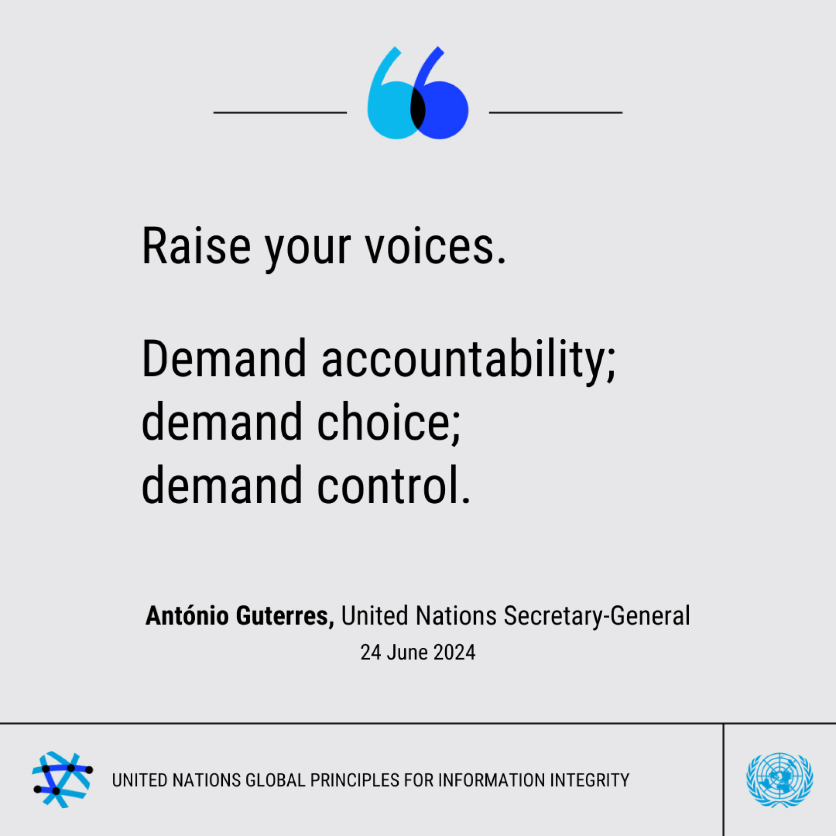 An infographic with a quote of the SG on information integrity