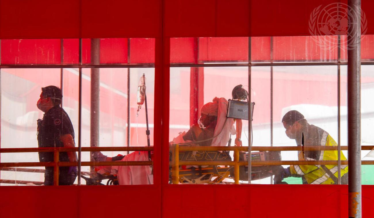 Staff of Elmhurst Hospital in Queens, bring in a new patient during the COVID-19 outbreak in New York.