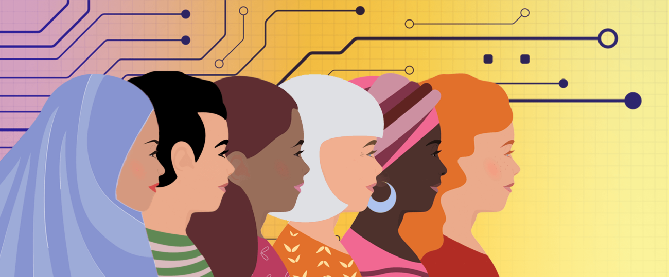 Graphic showcasing six women in silhouettes