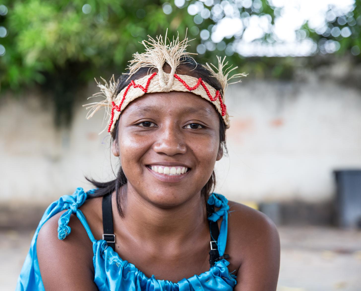 Mid-close-up of an indigenous woman