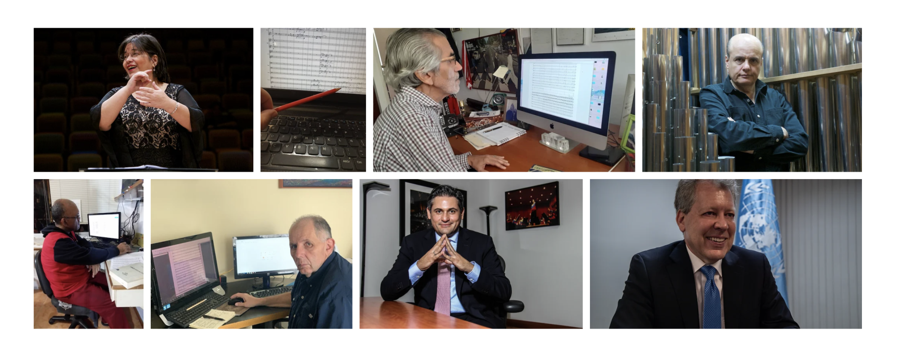 Screenshot of the jury. The image shows tile images with eight blocks and two rows of the women and men who judged the competition.