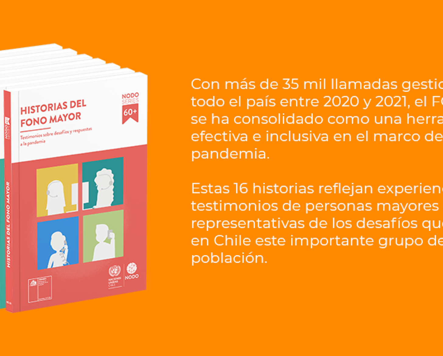 Una caricatura de color naranja de varios libros junto al texto en español.