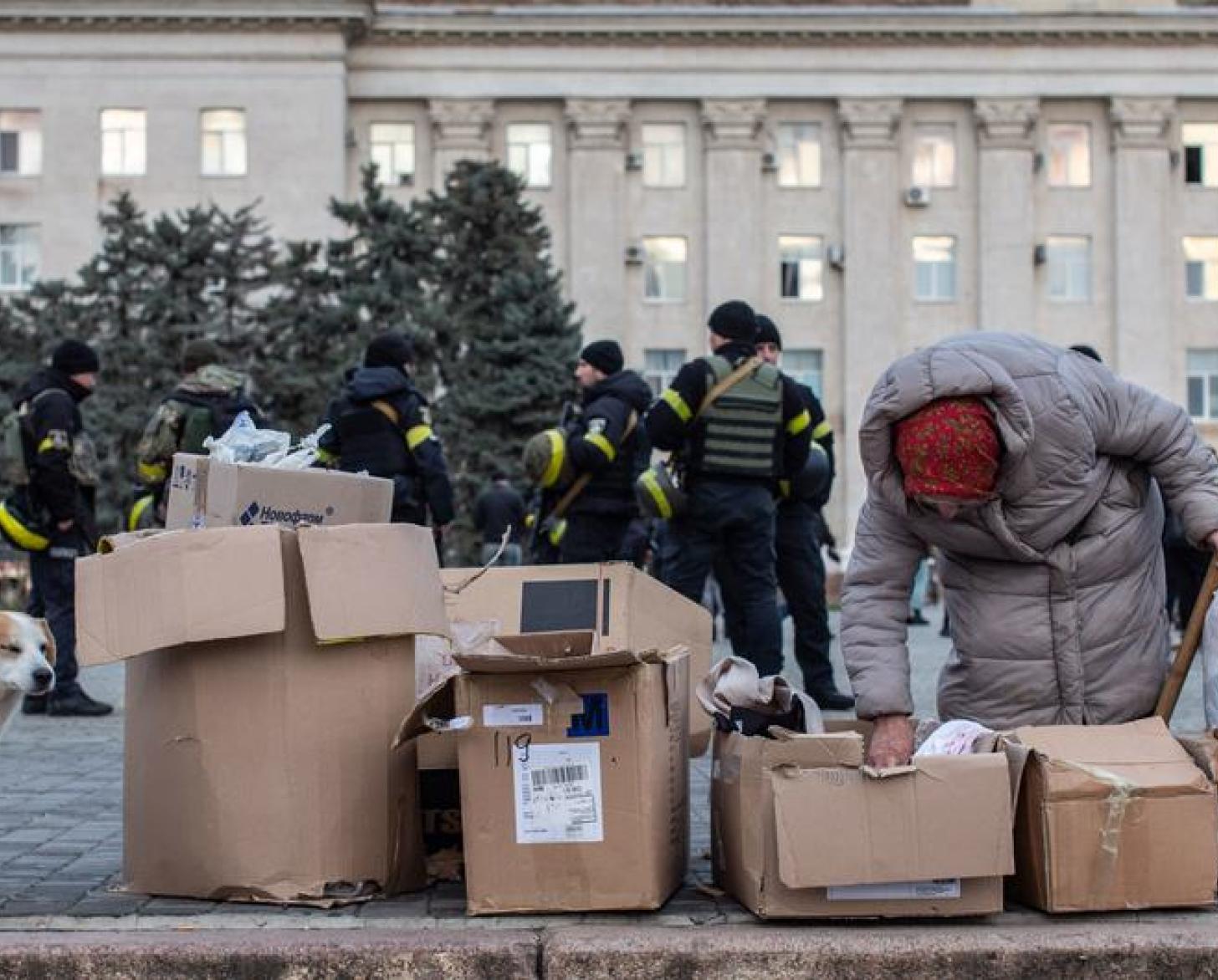 People at the central square in Kherson, Ukraine.