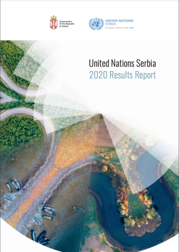 The cover shows an aerial view of a a body of water, road and vast forest with the title of the report against a white diagonal triangle on the upper right corner of the cover. The UNCT and country logos are just above the images and title. 