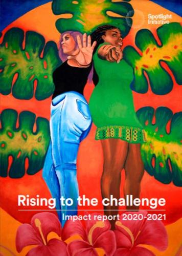 A lovely graphic illustration of two women standing back-to-back as they stretch out their palms towards the front, with a colourful background.
