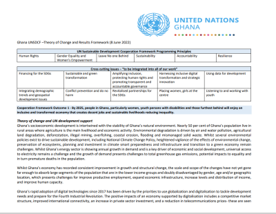 The front cover consists of a table with the UNSDCF Results Framework.  The  background is white, with black text.  The UNCT logo appears to the top right.