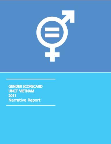 Portada del documento con un fondo en dos tonos de azul y el símbolo de igualdad de género en blanco.